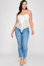 Plus Size Strapless Stretch Lace Bow Front Top