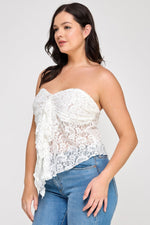 Plus Size Strapless Stretch Lace Bow Front Top