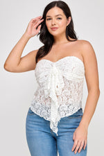 Plus Size Strapless Stretch Lace Bow Front Top