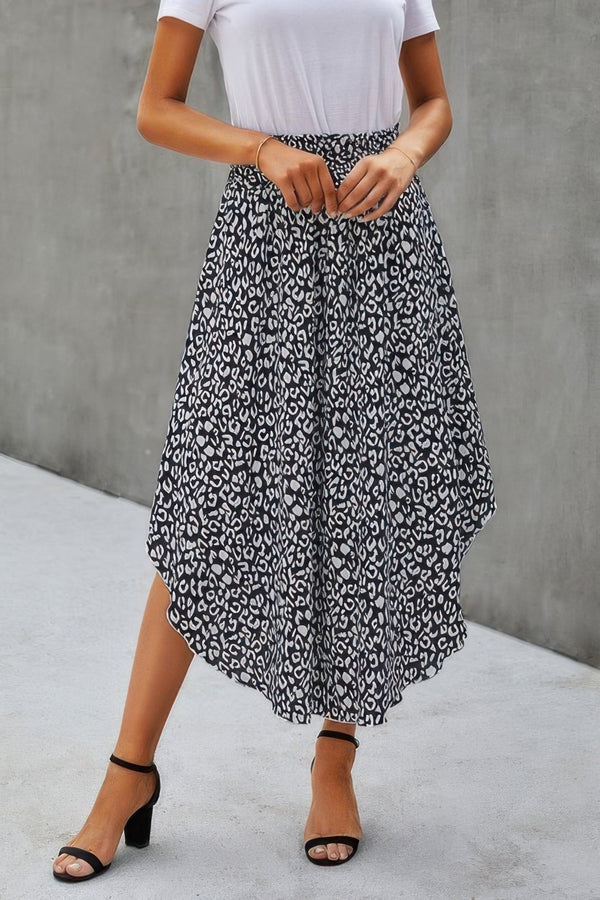 Shirred Waist Asymmetrical Hem Flared Skirt