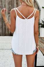 V Neck Eyelet Trim Spaghetti Strap Sleeveless Top