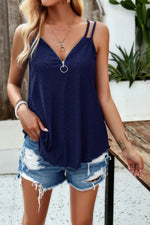 V Neck Eyelet Trim Spaghetti Strap Sleeveless Top
