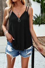 V Neck Eyelet Trim Spaghetti Strap Sleeveless Top