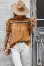 Geometric Print Elegant Textured Puff Sleeve Shirt