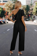 Plain One Shoulder High Waist Fit Jumpsuit