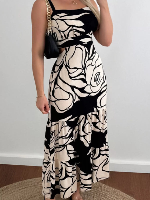 Cutout Back Printed Cami Dress