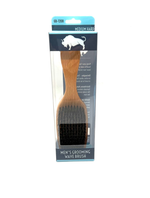 MEN'S WOOD GROOMING WAVE BRUSH MEDIUM HARD NATURAL 3PC PVC